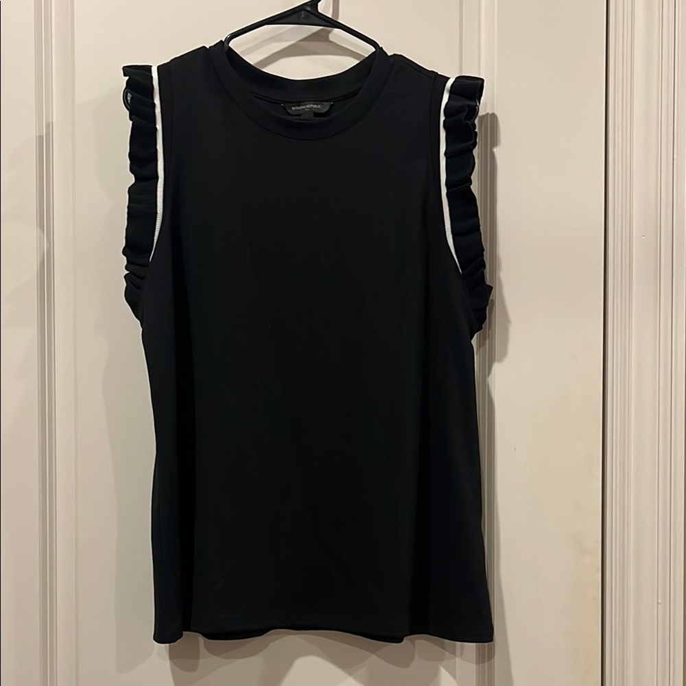 Banana Republic Black Ruffle Sleeve Tank with White Trim